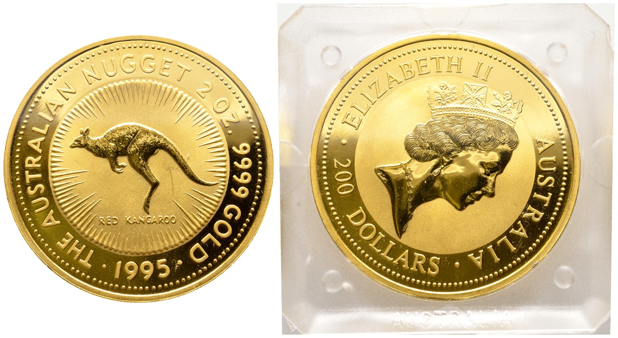 PEUS 7719 Australien 62,2 g Feingold. Rotes Riesenkänguru 200 Dollars GOLD 2 Unzen 1995 Uncirculated (in Originalkapsel)
