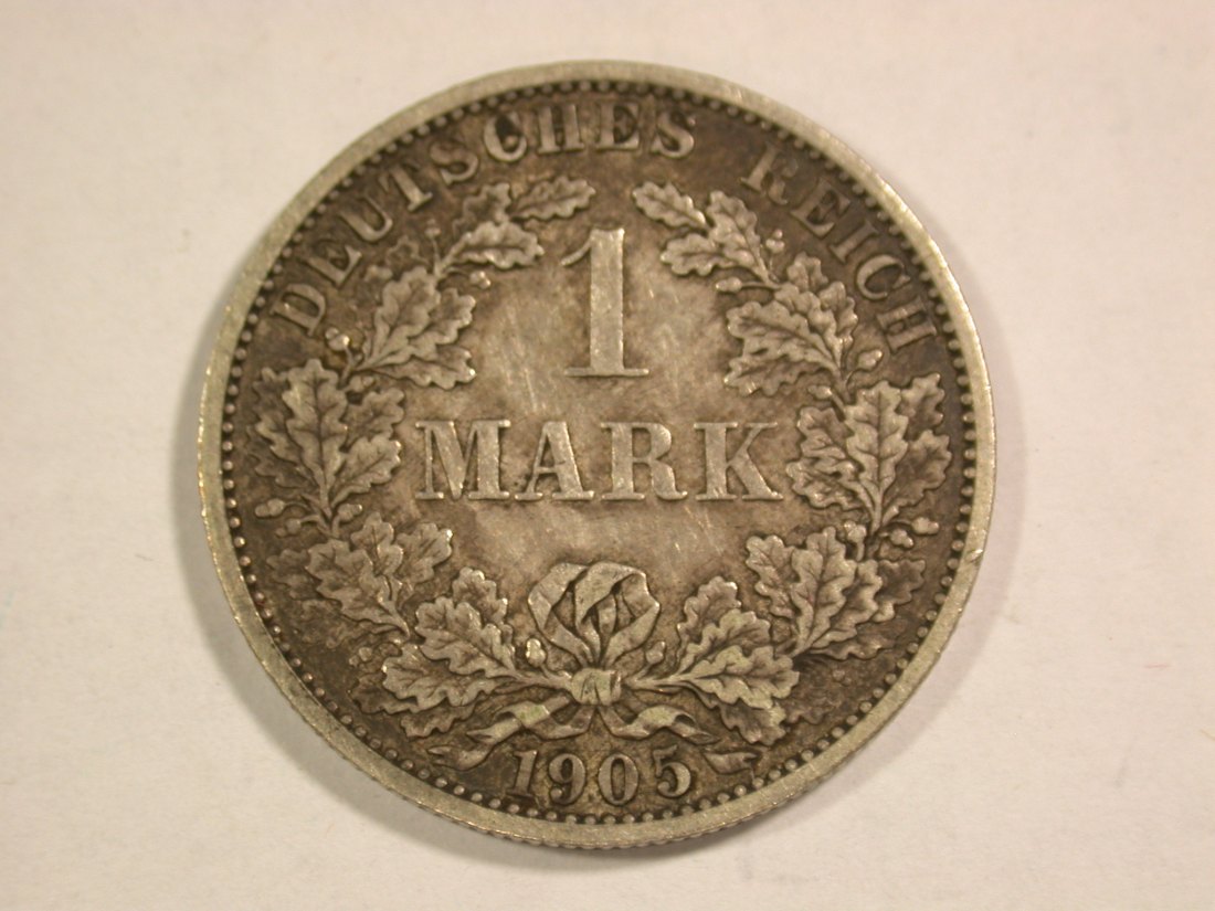 B07 KR 1 Mark 1905 A in ss-vz hübsche Patina Silber Originalbilder