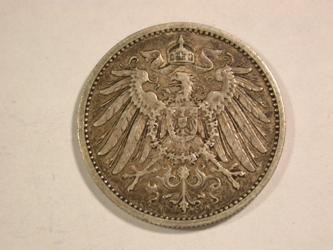  B07 KR 1 Mark 1905 A in ss-vz hübsche Patina  Silber   Originalbilder   