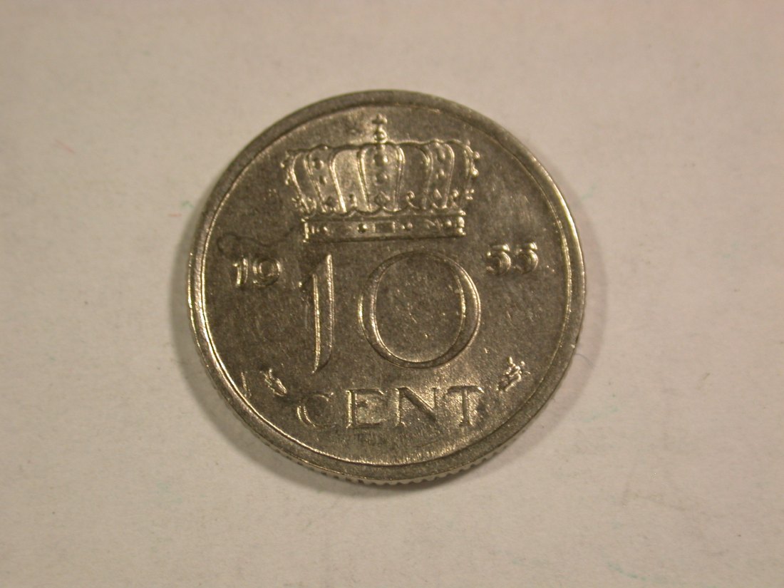  B07 Niederlande 10 Cent 1955 in vz/vz+ Originalbilder   