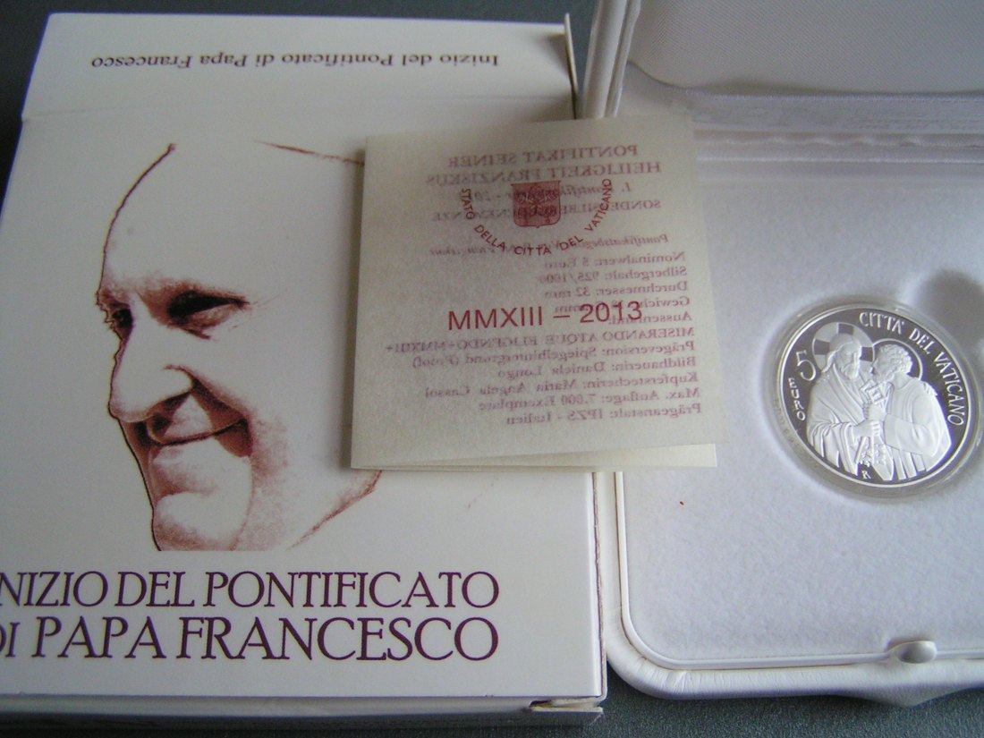  Vatikan 5 Euro Silber pp. 2013 <i>1. Pontifikat Papst Franziskus</i>, Aufl. 7.000   