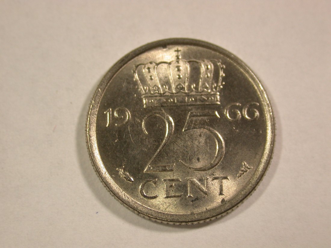 B08 Niederlande 25 Cent 1966 in f.ST Originalbilder