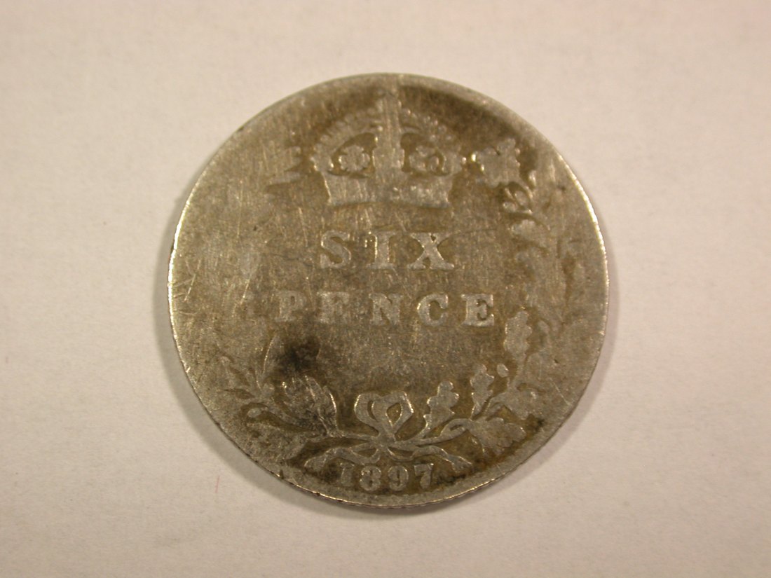  B08 Großbritannien Six Pence Victoria 1897 in f.ss  Originalbilder   