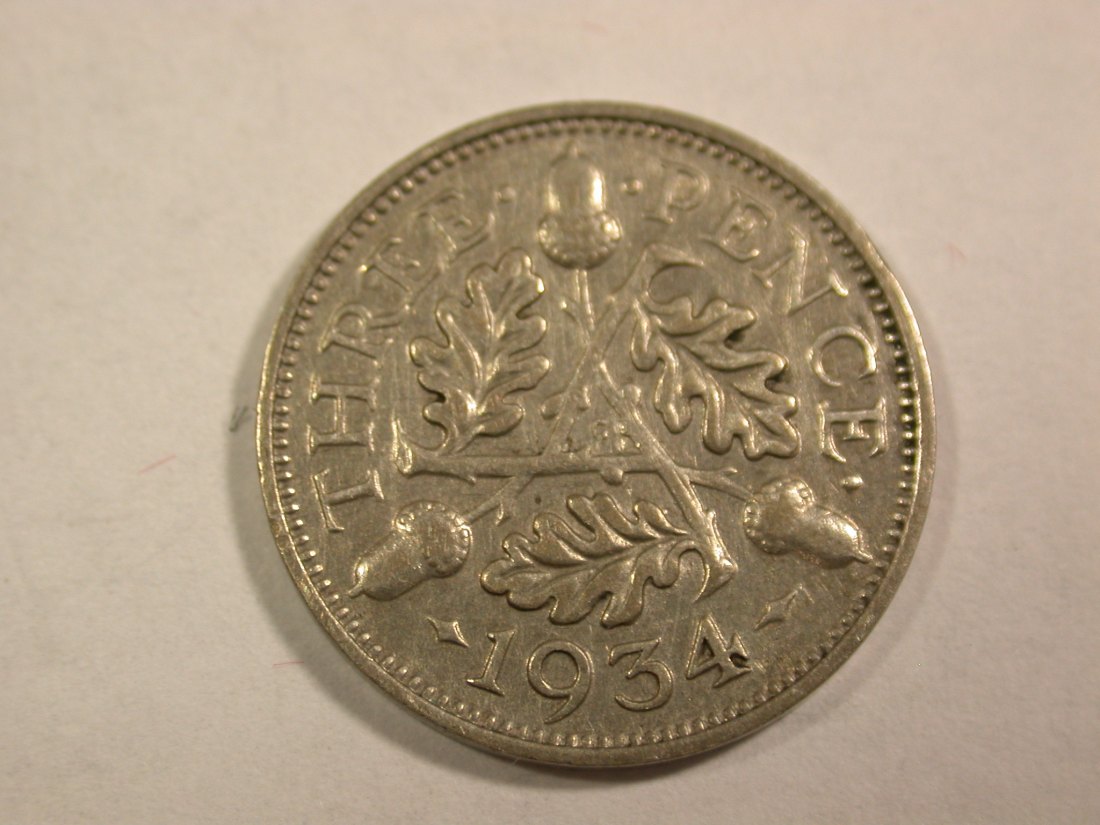 B08 Großbritannien 3 Pence 1934 in ss/ss+ Originalbilder