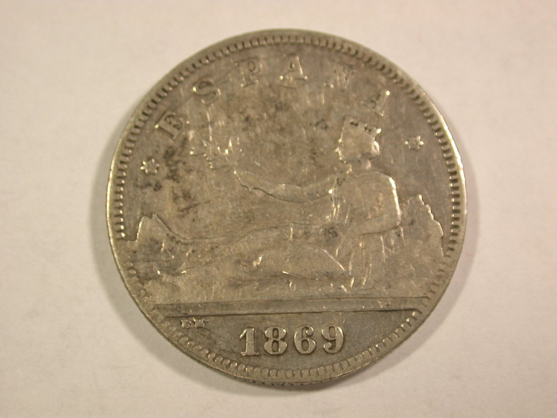  B08 Spanien 2 Pesetas 1869 in f.ss  Silber  Originalbilder   