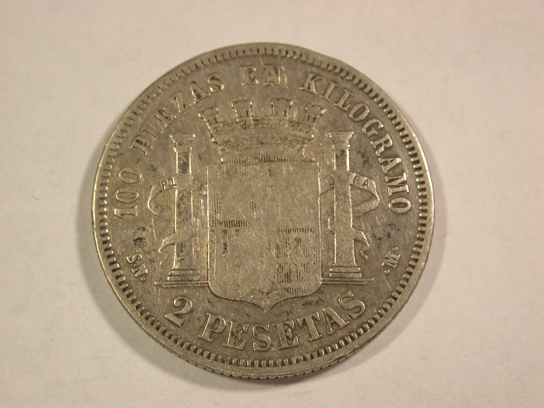  B08 Spanien 2 Pesetas 1869 in f.ss  Silber  Originalbilder   