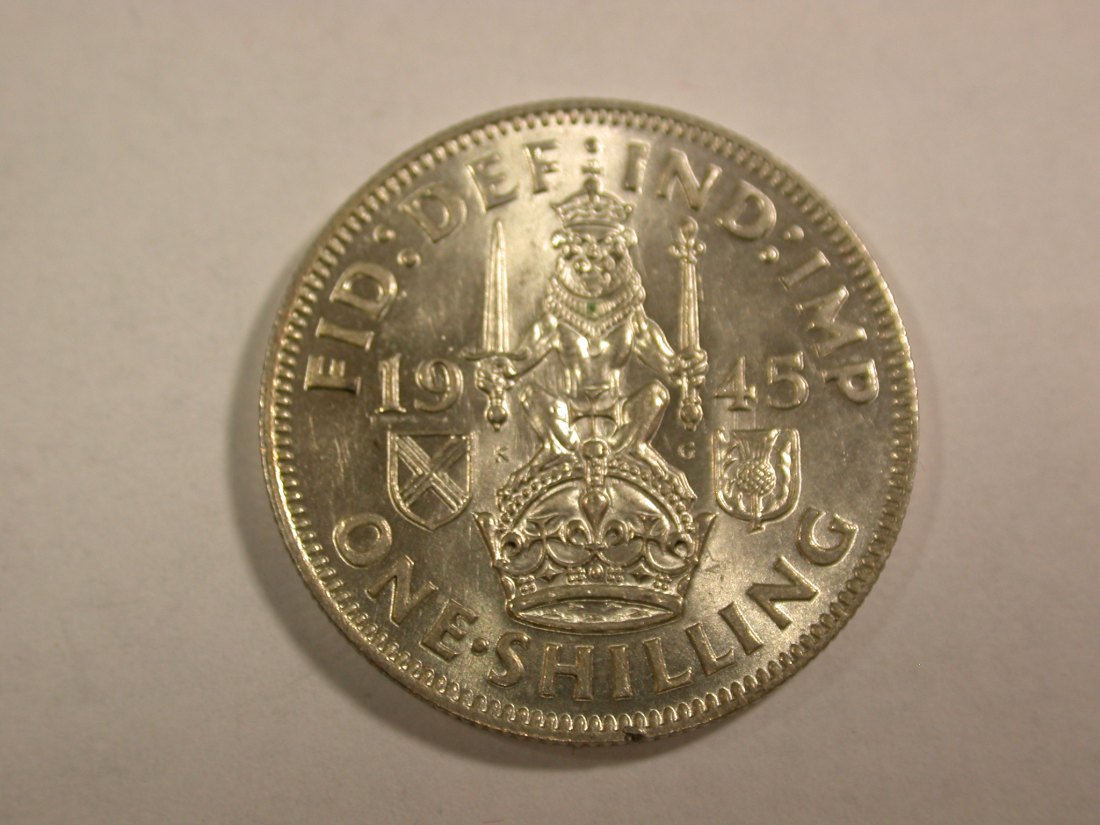 B08 Großbritannien 1 Shilling 1945 in f.st/ST Silber Originalbilder