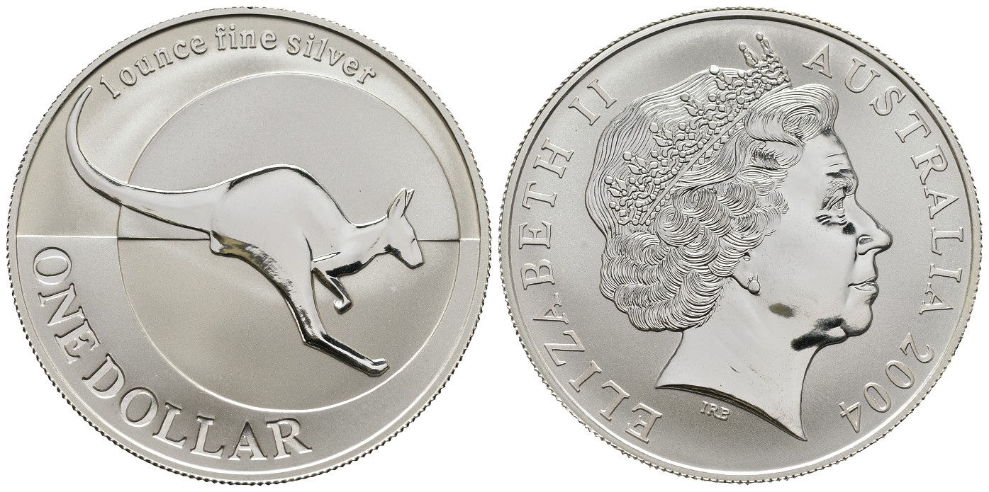 PEUS 7759 Australien 31,1 g Feinsilber. Känguru vor Halbkreis incl. Etui Dollar SILBER 2004 Uncirculated (in Kapsel)