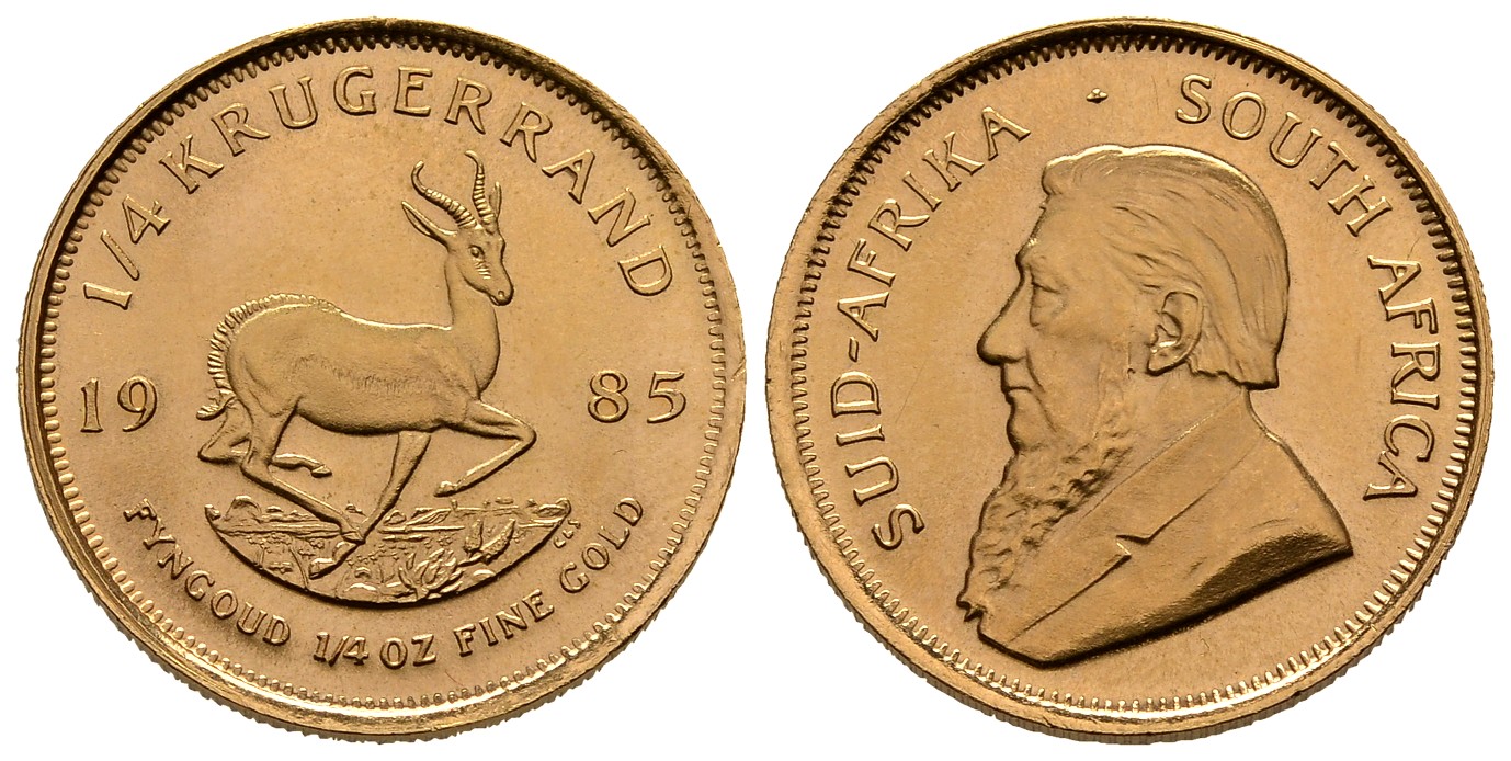 PEUS 7772 Süd-Afrika 7,78 g Feingold 1/4 Krügerrand GOLD 1/4 Unze 1985 Kl. Kratzer, fast Stempelglanz