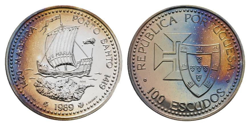  Schifffahrtsmünze; Portugal 100 Escudo 1989; AG, 20,88 g, Ø 34 mm   