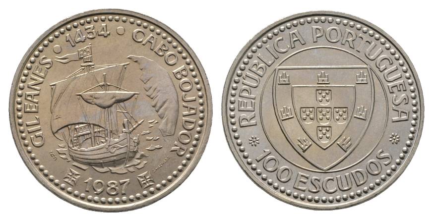  Schifffahrtsmünze; Portugal 100 Escudo 1987; Cu-Ni, 16,46 g, Ø 34 mm   