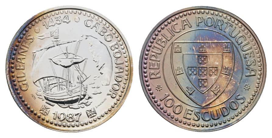  Schifffahrtsmünze; Portugal 100 Escudo 1987; AG, 16,64 g, Ø 34 mm   
