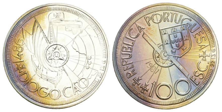  Schifffahrtsmünze; Portugal 100 Escudo 1987; AG, 16,5 g, Ø 34 mm   