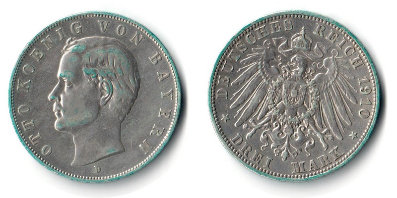  Bayern, Kaiserreich  3 Mark  1910 D  FM-Frankfurt Feingewicht: 15g Silber sehr schön   