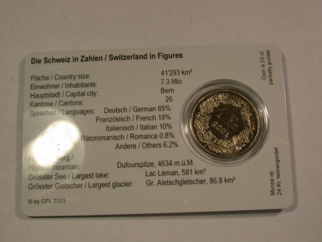  KMS Schweiz Coincard 1 Franken 2001 sehr dekorativ selten !!  Originalbilder   