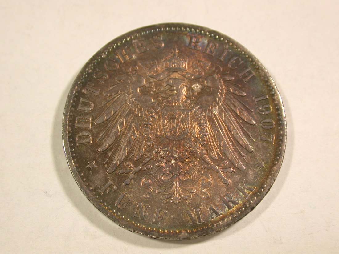  B41 KR Hamburg 5 Mark Silber 1907 mit herrlicher Patina in f.st/st    Originalbilder   