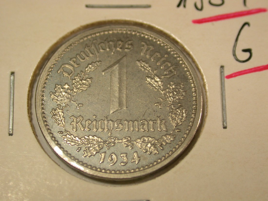 B41 3.Reich 1 Mark 1934 G in PP (Polierte Platte) Rarität !! Originalbilder