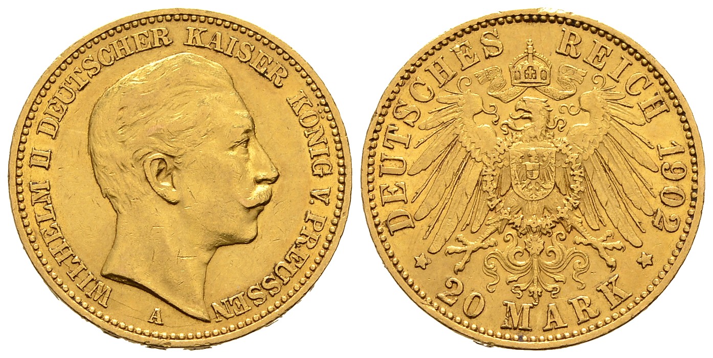 PEUS 7776 Kaiserreich - Preußen 7,17 g Feingold. Wilhelm II. (1888 - 1918) 20 Mark GOLD 1902 A Sehr schön