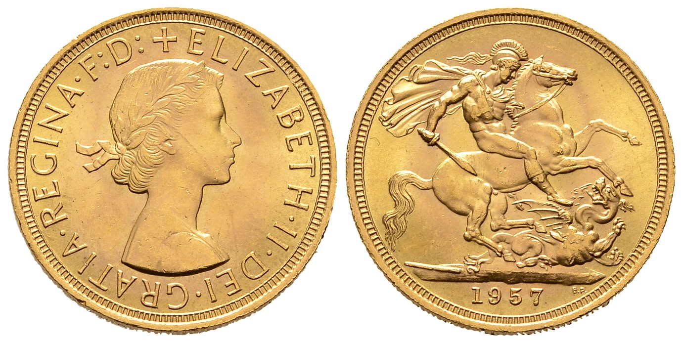 PEUS 7777 Grossbritannien 7,32 g Feingold. Elizabeth II. (1952 - heute) Sovereign GOLD 1957 Vorzüglich +