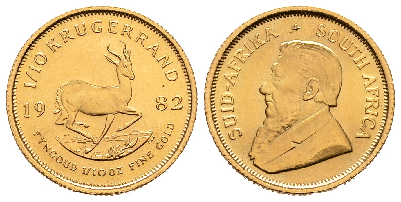 PEUS 7780 Süd-Afrika 3,11 g Feingold 1/10 Krügerrand GOLD 1/10 Unze 1982 Vorzüglich
