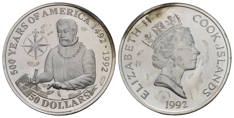 Cook Islands, 50 Dollars 1992, AG; 31,33 g; Ø 39 mm   