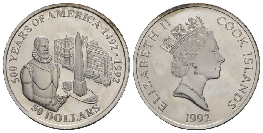  Cook Islands, 50 Dollars 1992, AG; 31,16 g; Ø 39 mm   