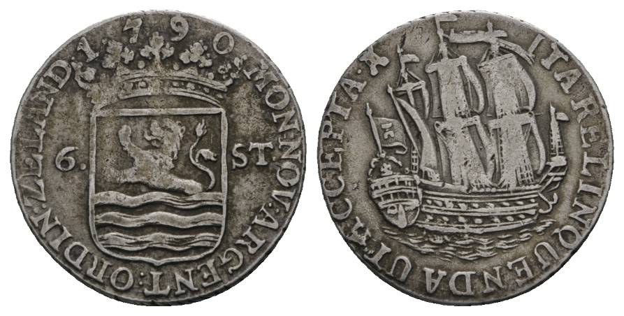  Schifffahrtsmünze; Niederlande, 6 Stuiver 1790; AG 4,99 g, Ø 24,7 mm   