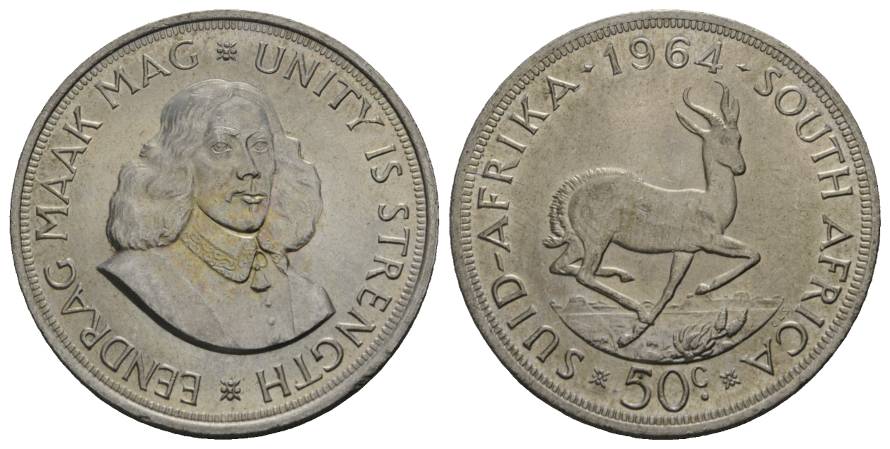  Südafrika, 50 Cents 1964; AG, 28,26 g, Ø 38,7 mm   