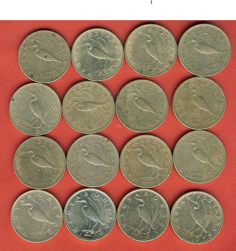  Ungarn 16x 5 Forint 1993,1994,1995,1997,1999,2000,2002,2003,2004,2005,2007,2008,2010,2013,2014,2015.   