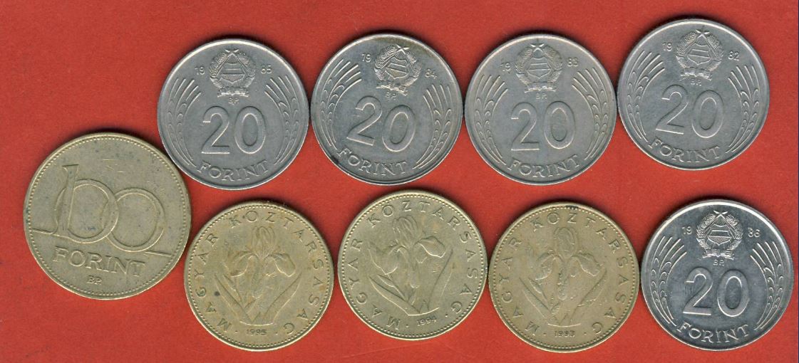  Ungarn 8x 20 Forint 1x 100 Forint 1995,20 Forint 1982,1983,1984,1985,1986,1993,1994,1995.   