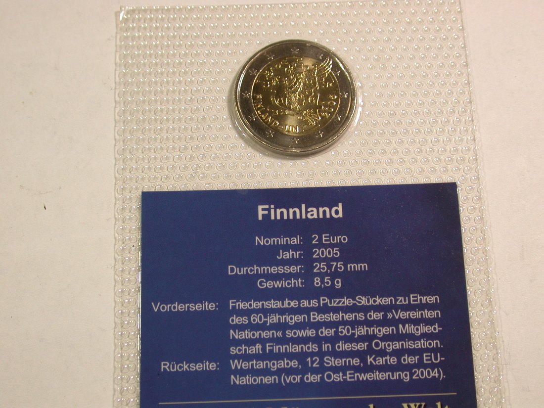  B60 Finnland 2 Euro Vereinte Nationen im Blister ! sehr dekorativ  Originalbilder   