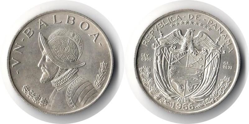  Panama  1 Balboa  1966  FM-Frankfurt  Feingewicht: 24,98g  Silber sehr schön/vz   