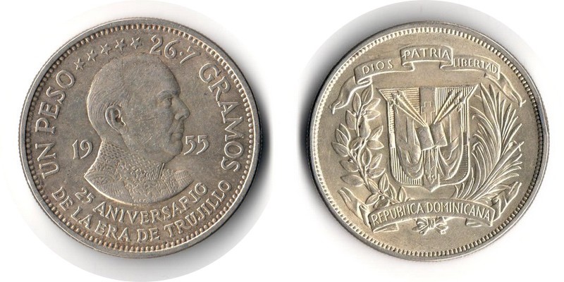  Dominikanische Republik 1 Peso  1955  FM-Frankfurt  Feingewicht: 24,03g Silber ss/vorzüglich   