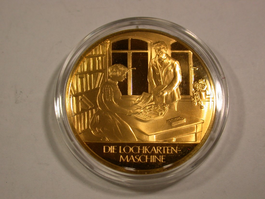  B09 Medaille Lochkartenmaschine Silber mit Hartvergoldung sehr dekorativ Originalbilder   