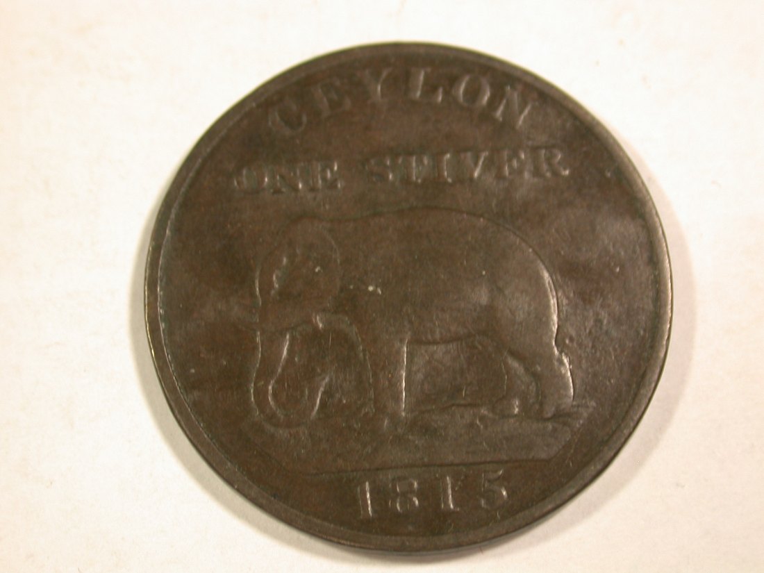 B09 Ceylon 1 Stiver 1815 Elefant in ss/ss+ Originalbilder