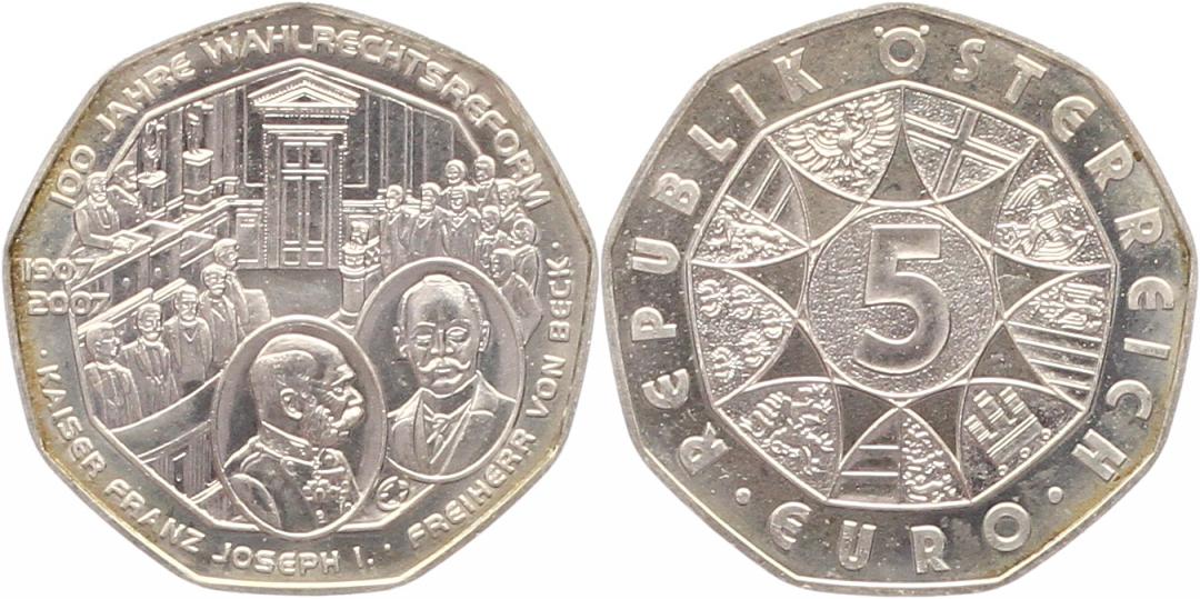  7361 Österreich 5 Euro Silber 2007 100 Jahre Wahlrechtsreform   