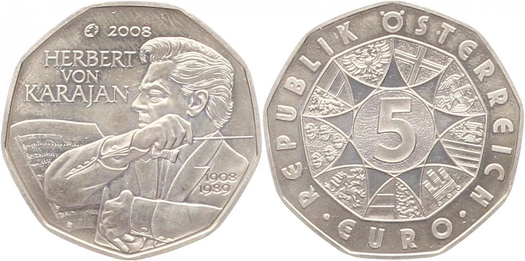  7365 Österreich 5 Euro Silber 2008 Herbert von Karajan   