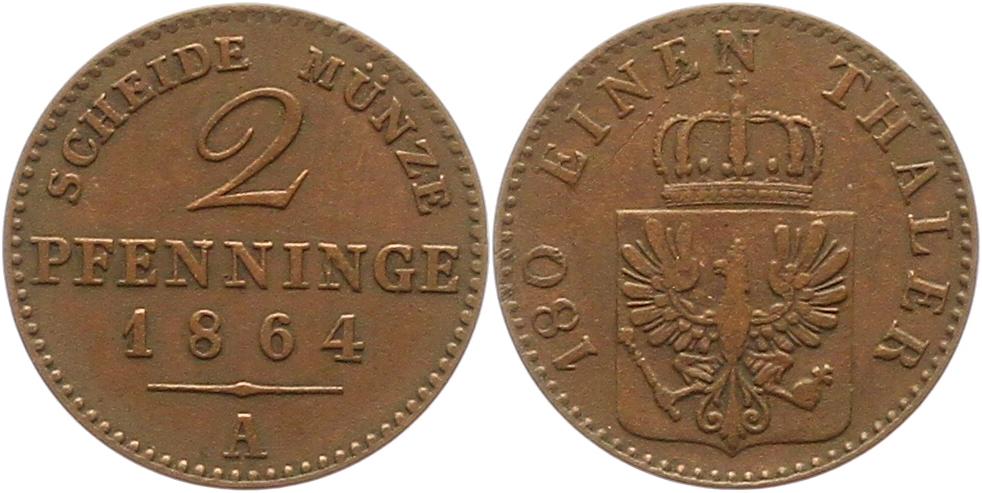  7497 Preußen 2 Pfennig 1864 A   