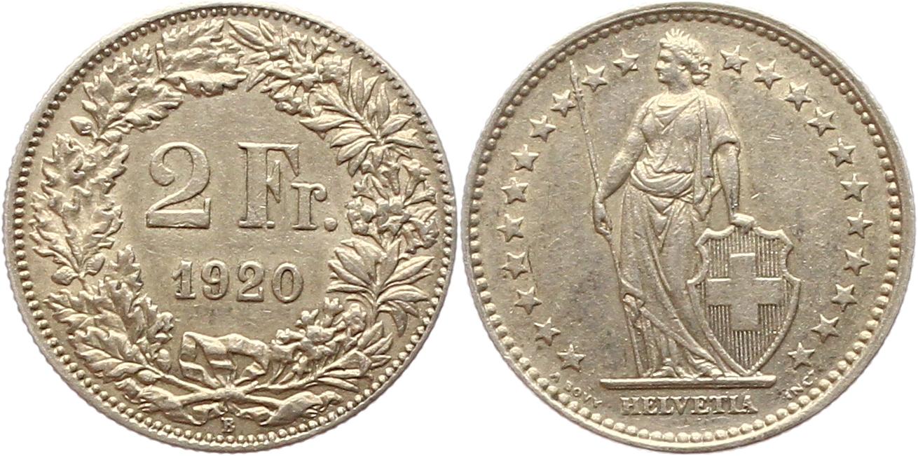  7501 Schweiz 2 Franken Silber 1920   