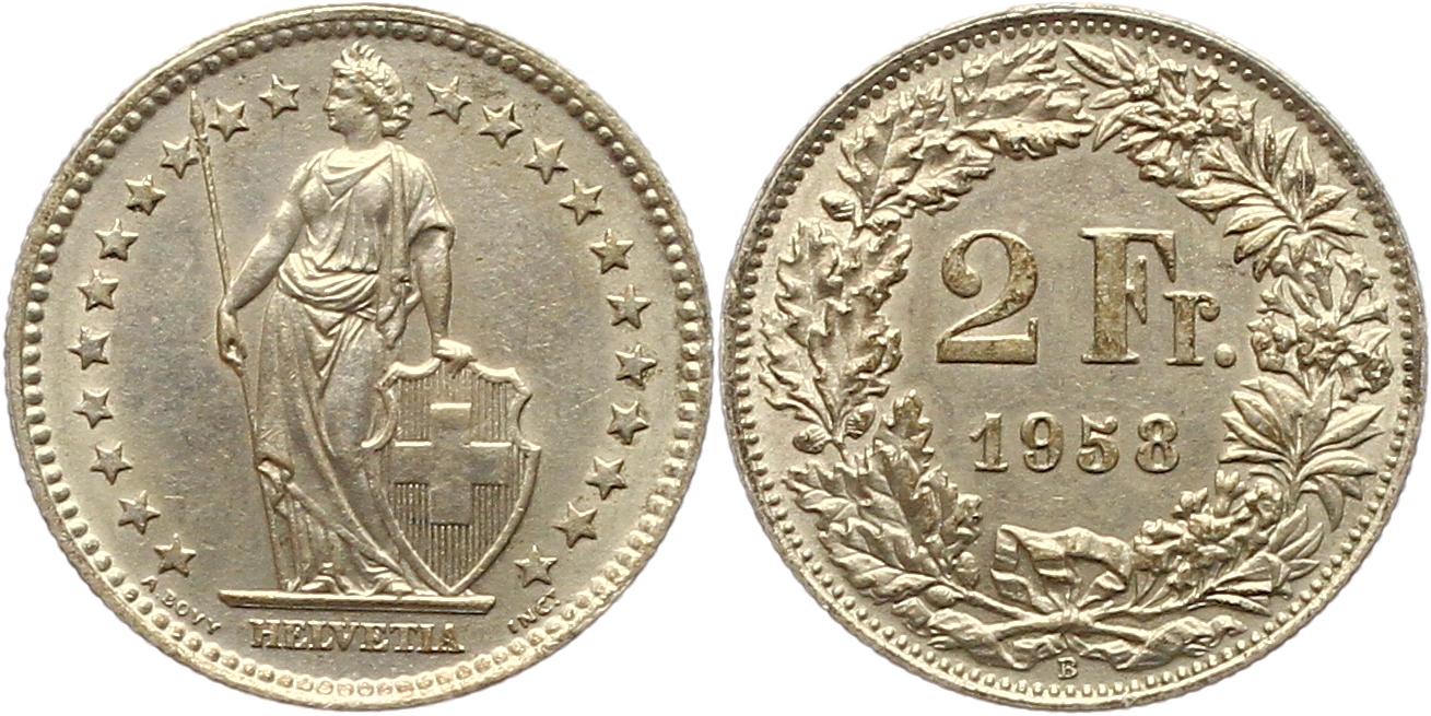  7503 Schweiz 2 Franken Silber 1958   
