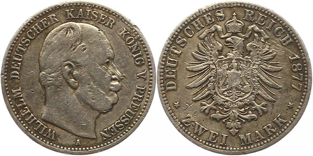  7557 Kaiserreich Preussen 2 Mark 1877 A Kratzer   schön   