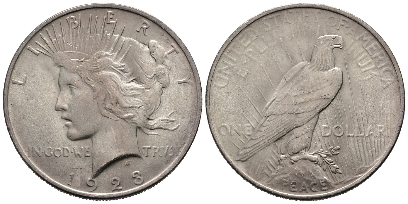PEUS 7790 USA 24,05 g Feinsilber Peace Dollar 1923 Vorzüglich