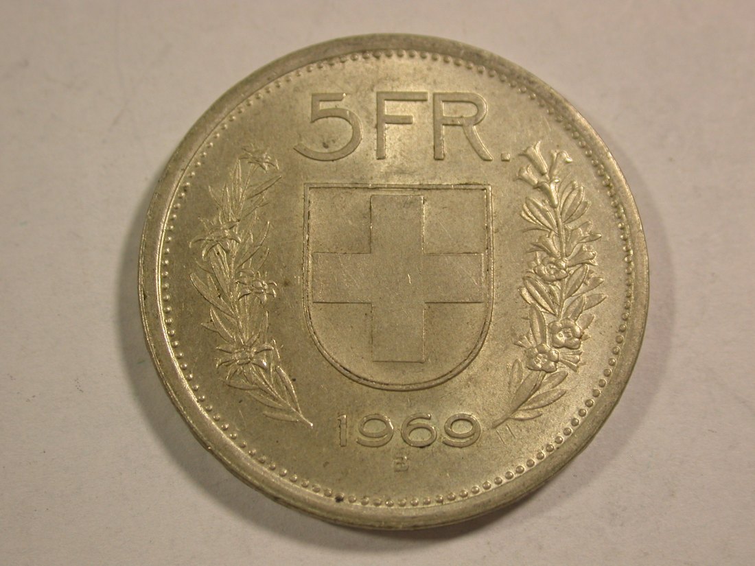  B42 Schweiz 5 Franken 1969 in f.st Silber !  Originalbilder   
