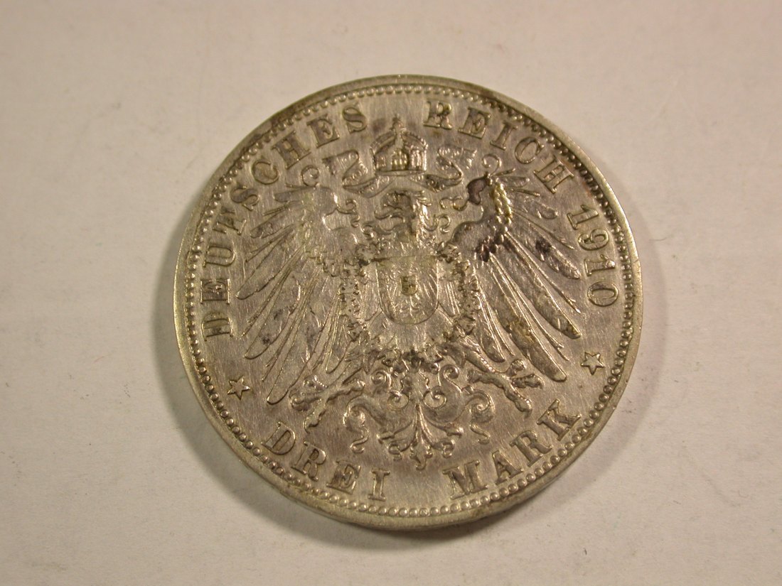  B10 KR Württemberg  3 Mark 1910 Silber fleckig sonst f.vz  Originalbilder   