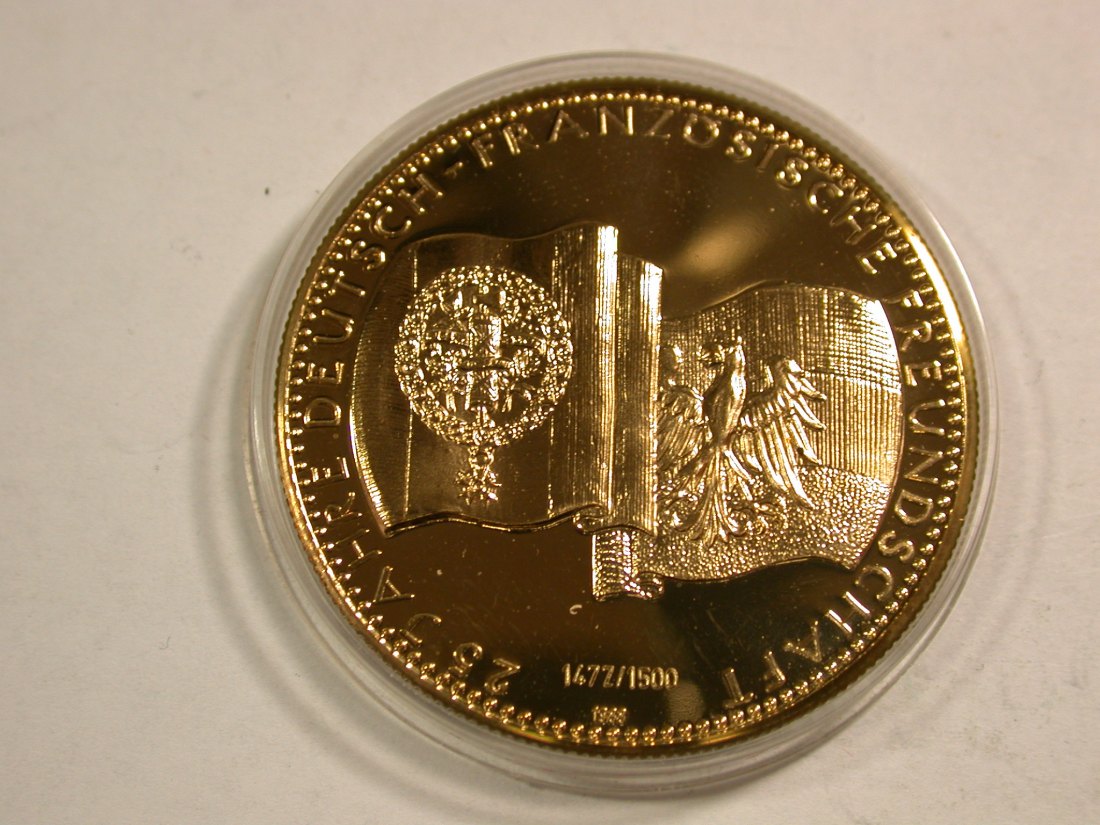  B10 Medaille Deutsch Französische Freunschaft 1988  40mm Hartvergoldet  Originalbilder   