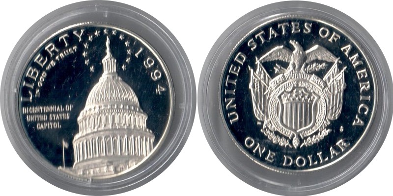  USA  1 Dollar 1994   FM-Frankfurt  Feingewicht: 24,06g  Silber   pp (angelaufen)   