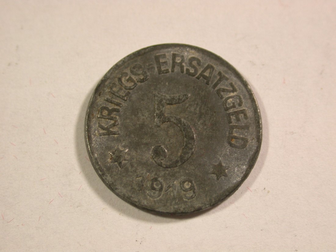  B12 Crefeld 5 Pfennig F 1919 in Zink seltener  Originalbilder   