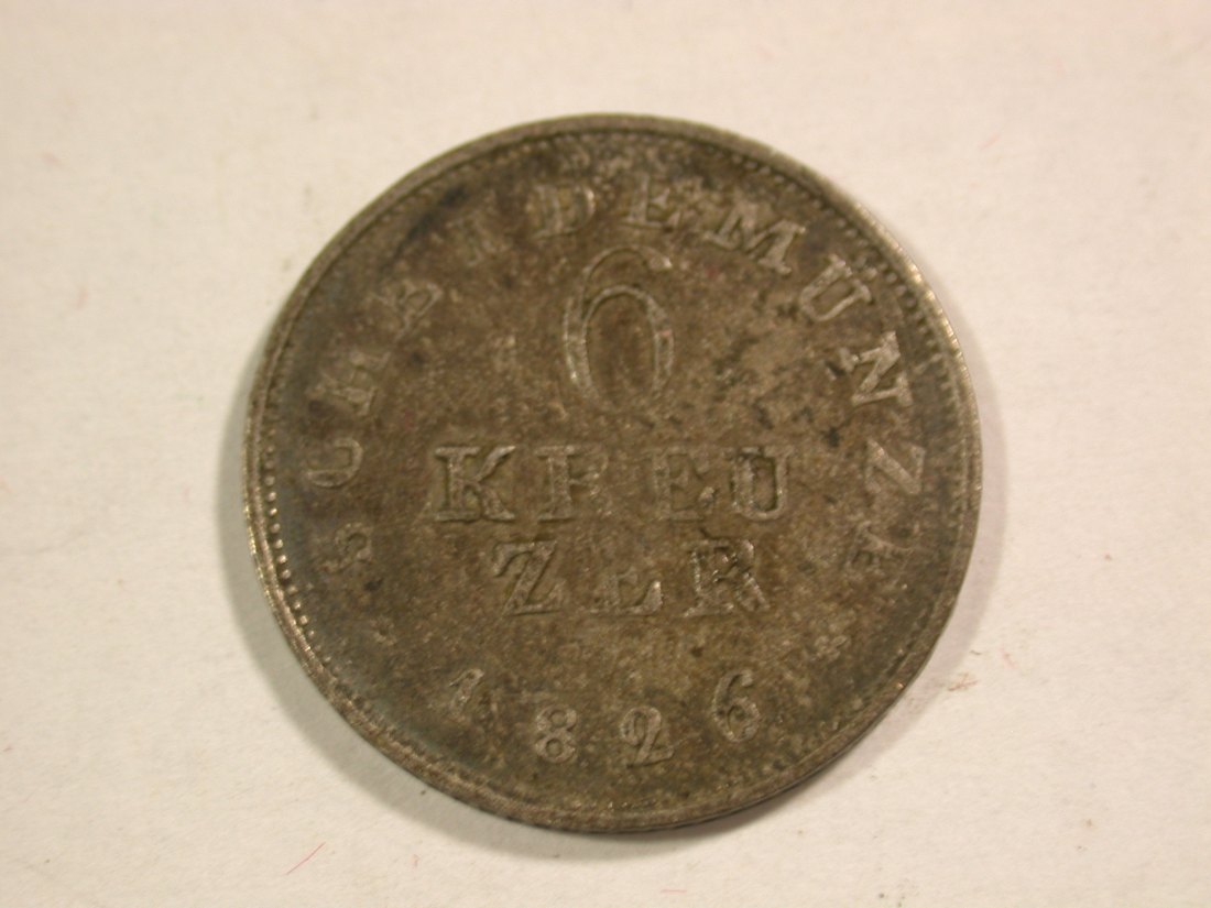 B12 Hessen 6 Kreuzer 1826 in f.ss Originalbilder