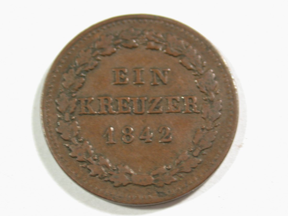 B12 Nassau 1 Kreuzer 1842 in ss+ Originalbilder