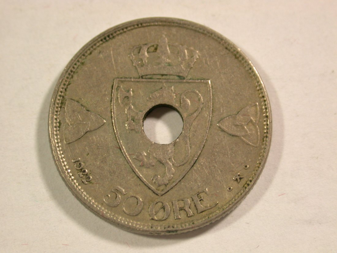 B12 Norwegen 50 Öre 1922 in ss+ Originalbilder